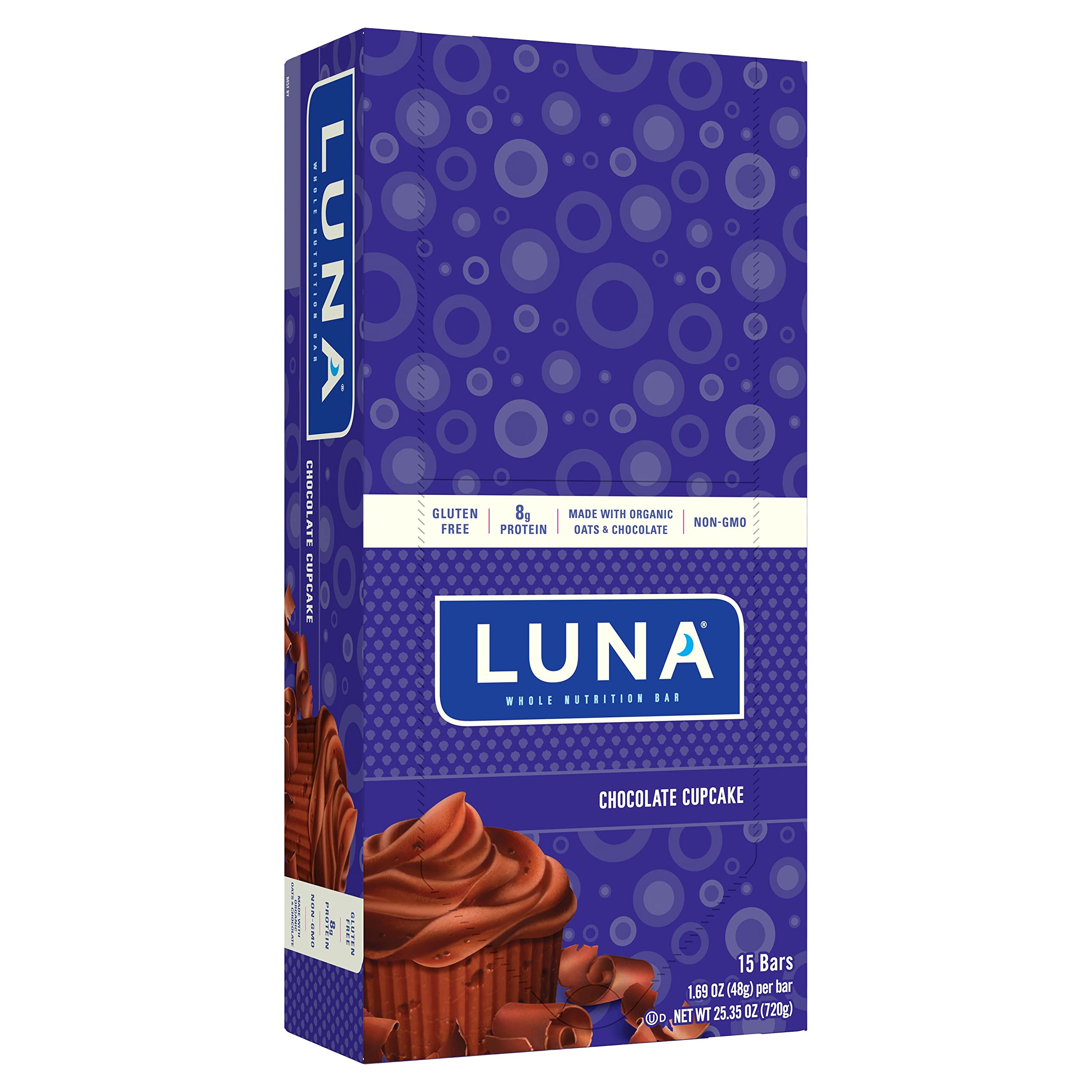 Luna BAR Gluten Free Snack Bars Chocolate Cupcake 8g Protein Non-GMO Plant-Based 1.69 oz 15 Count